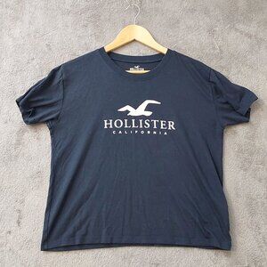 Hollister California Logo Graphic Tee Navy Blue Short Sleeve Size Small